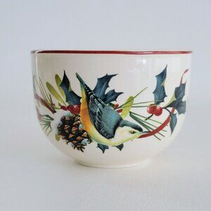 Vintage Lenox Winter Greetings 4" Nesting Bowl, Nuthatch Bird, Holly & Pinecone